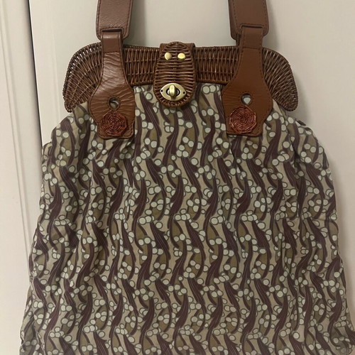 Hoss fabric printed bag like new with bamboo details