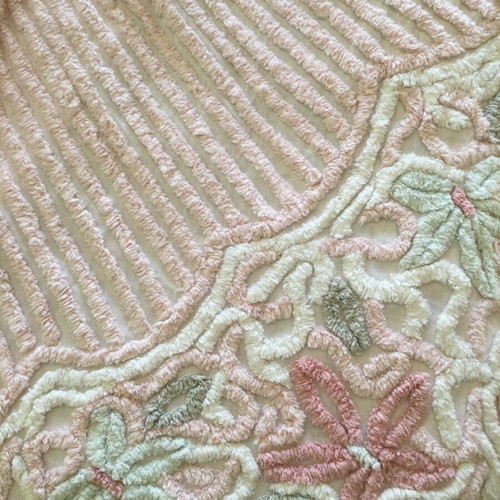 Vintage Chenille Bedspread King Size Used Floral Embossed