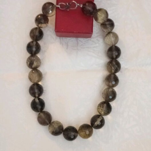 Smoky Quartz Necklace 925 Silver used, faceted stones, 45cm