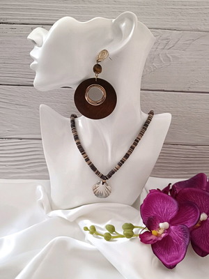 Boho ξύλινα μεγάλα σκουλαρίκια με μάτι τίγρης