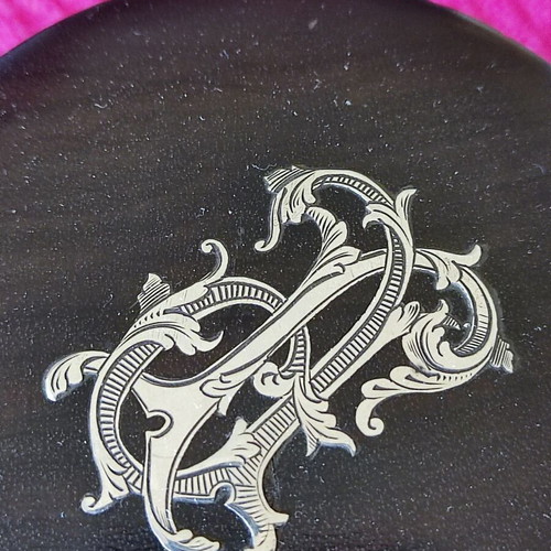 Large French ebony grooming box with silver monogram, used, circa 1880