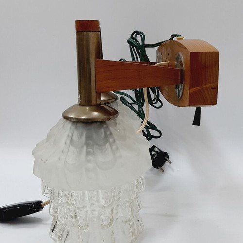 Double wall lamp Kolarov 1960s like new, wood and crystal