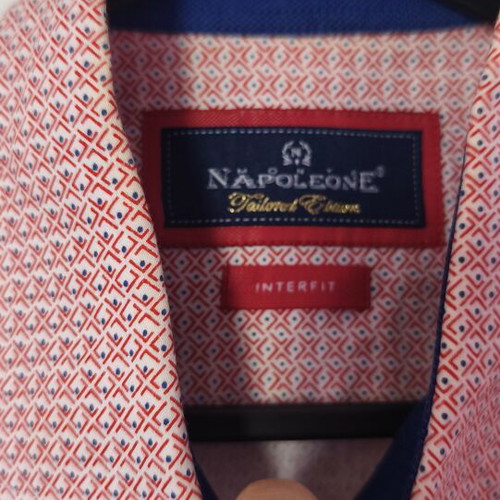 Napoleone men's long-sleeve shirt like new, red pattern with blue details, size M