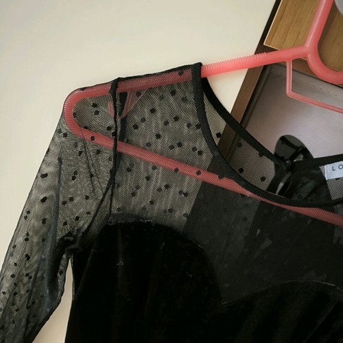 Loavies velvet dress with polka dot transparency like new, black