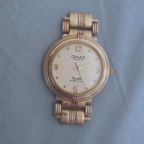 Omax Crystal Quartz wristwatch used, vintage 80s-90s, 24K gold plated