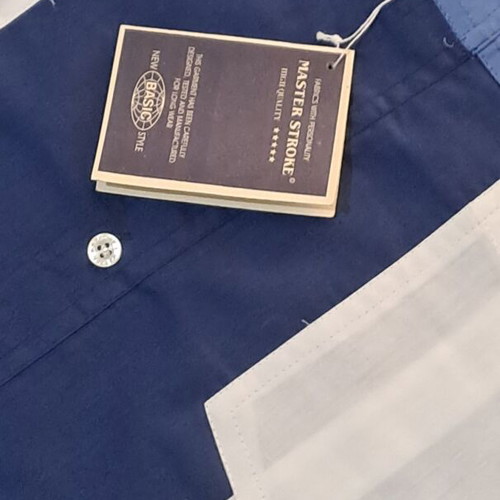 Master Stroke Men's Short Sleeve Shirt New, White and Blue, Size L
