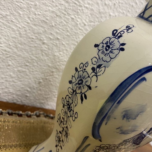 Delft Dutch porcelain urn used, hand-painted with cobalt colors