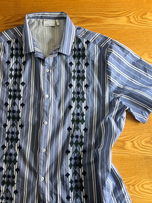 Striped shirt with embroidery XXL like new, turquoise