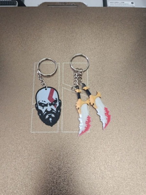 GOW keychains with Kratos and Blade of Chaos, made to order