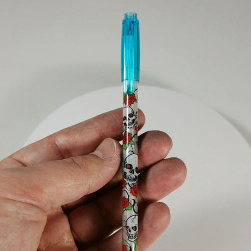 Vintage Bensia mechanical pencil used with skull and rose design