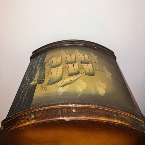 Vintage wooden chest used with painted ship design