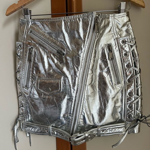 Manokhi metallic mini skirt XS real leather like new, silver