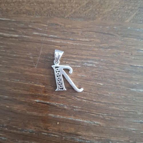Silver monogram pendant letter L used with 925 stamp and zircon