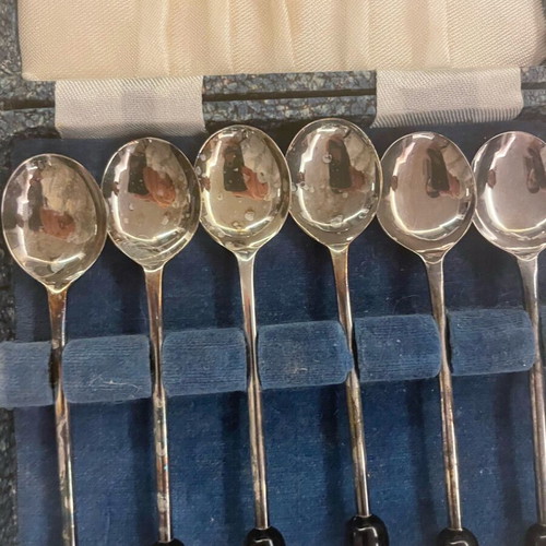 Set of 6 silver dessert spoons used with case