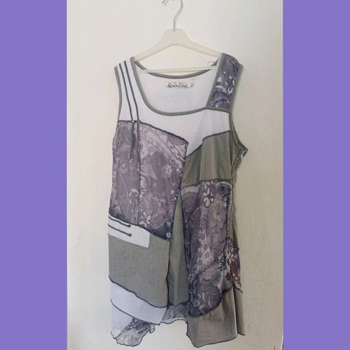 Vintage Patchwork Mini Dress/Tunic C'Fait Pour Vous like new, gray and purple