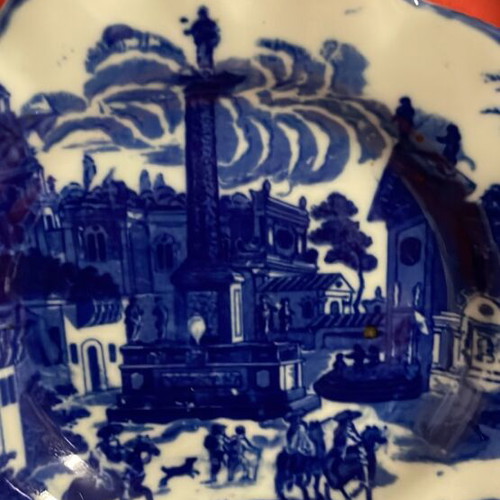 Ceramic plate blue ink with London scene and stamp