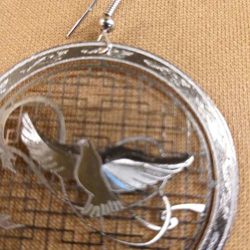 Eirinis hanging earrings new, silver with dove design