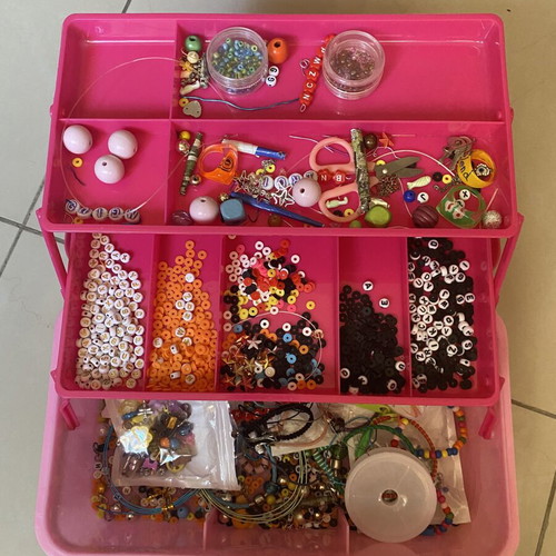 Multi-Tier Bead Craft Storage Box used, pink