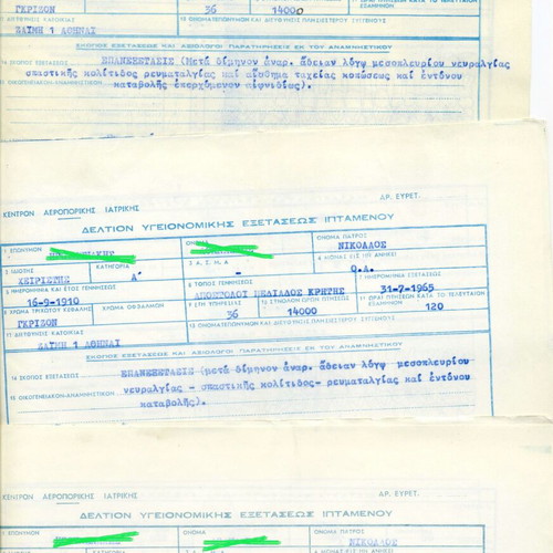 Pilot Medical Archive used, 7 Health Examination Reports 1964-66
