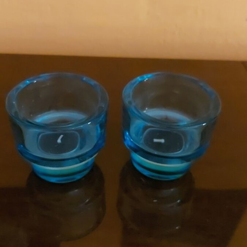 Decorative candle holders used, set of 2, blue
