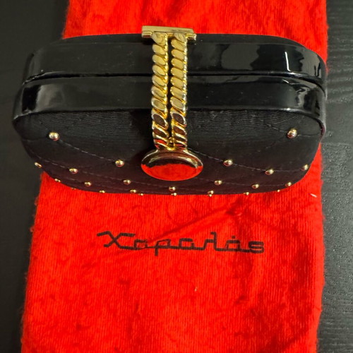 Haralas vintage clutch bag used, black with gold details