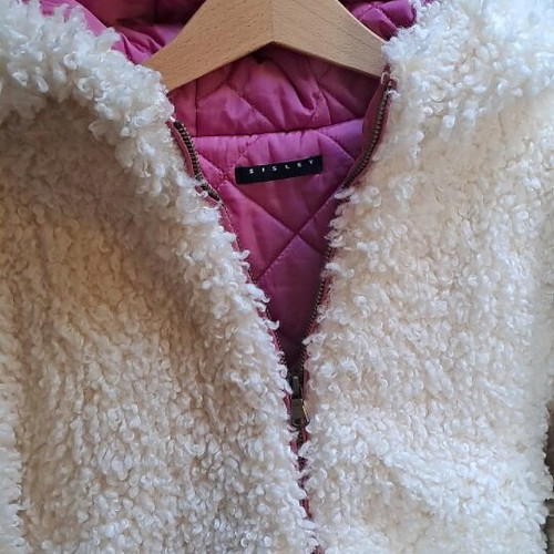 White teddy boucle jacket warm for girls 8-9 years like new Sisley
