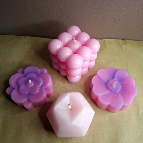 Set of 4 Handmade Decorative Candles Candy Pink & Purple Mist New