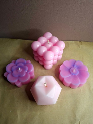 Set of 4 Handmade Decorative Candles Candy Pink & Purple Mist New