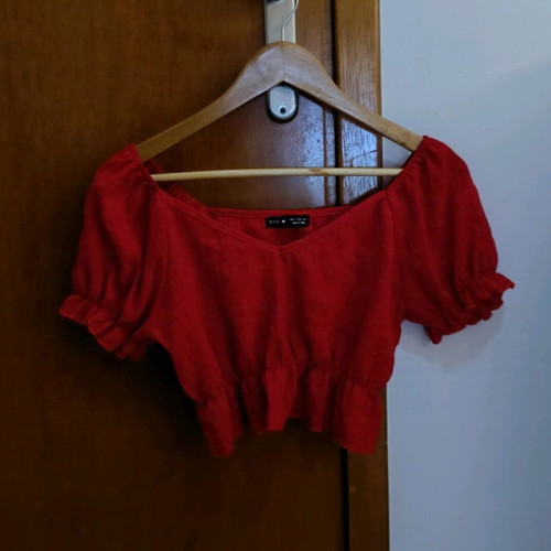 Shein red lettuce trim short sleeve crop top like new