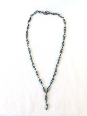 Y-Chain necklace with turquoise beads used, silver tone