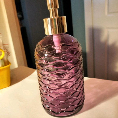 Glass cream soap dispenser new in dark salmon-pink color