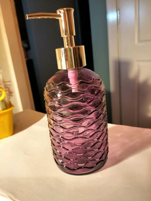 Glass cream soap dispenser new in dark salmon-pink color