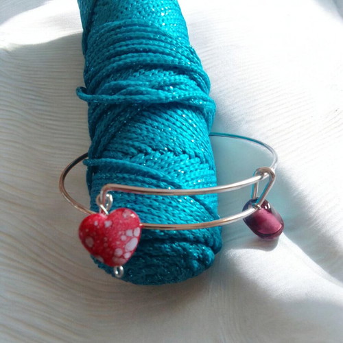 Handmade silver double bracelet with heart charms and free gift