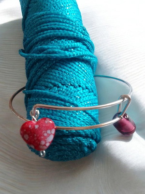 Handmade silver double bracelet with heart charms and free gift