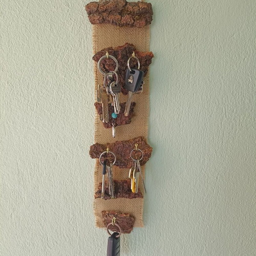 Handmade wall key stand from tree bark new
