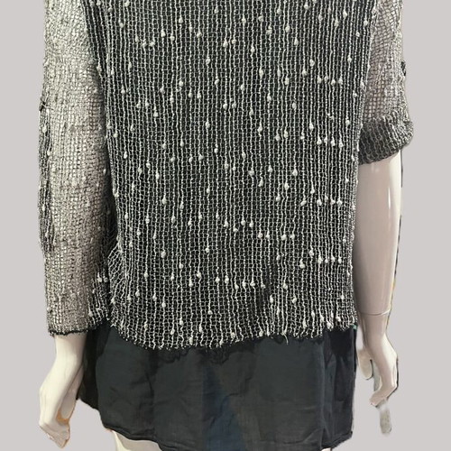 Mesh blouse used L gray and beige with transparent sleeves