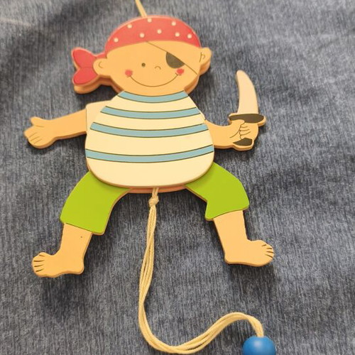 Wooden Pirate Marionette Jumping Jack like new, 10x16 cm