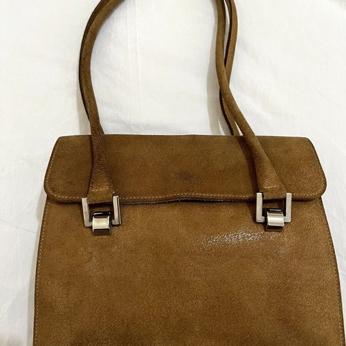 Longchamp Paris Vintage Suede Shoulder Bag used, camel brown leather