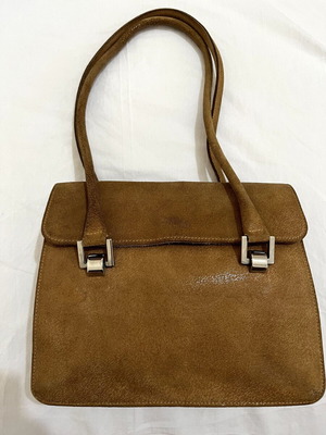 Longchamp Paris Vintage Suede Shoulder Bag used, camel brown leather