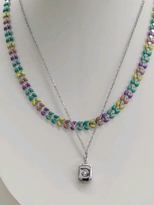 Steel necklace multicolored and silver new