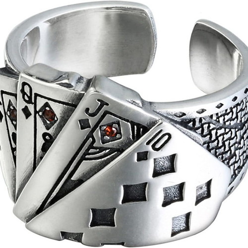 Cool ring with playing cards new, silver plated, hip hop style, adjustable