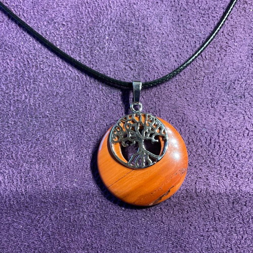 Pendant with genuine red jasper stone and tree of life new