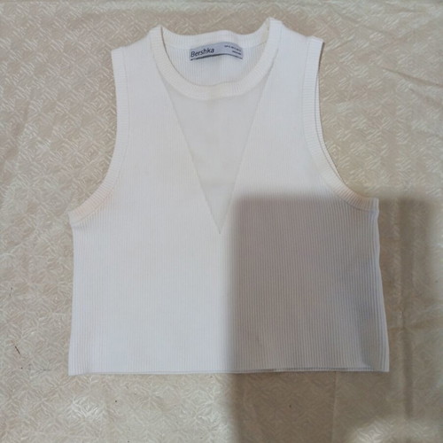 Bershka λευκό ριμπ crop top μέγεθος XS σαν καινούργιο