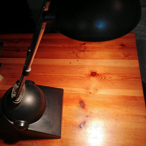 Desk lamp used with 2 light intensities, petrol blue from the 90s