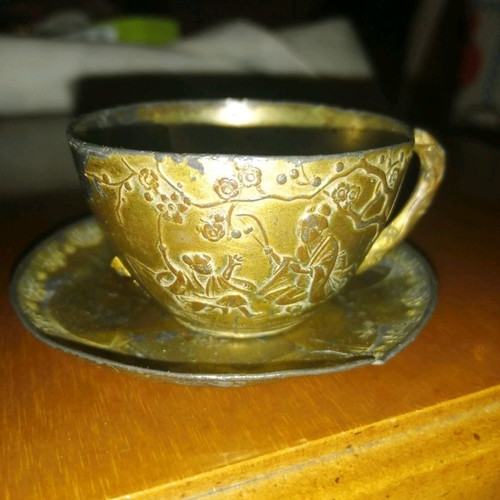 Miniature Egyptian antique lead tea set from 19th century