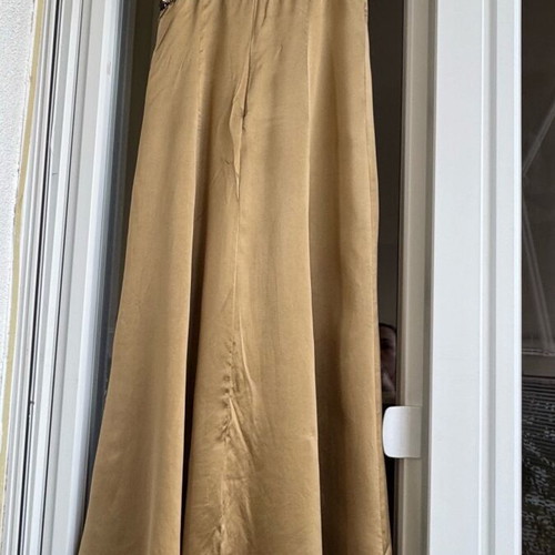 Long silk dress like new, beige and gold with decorative belt