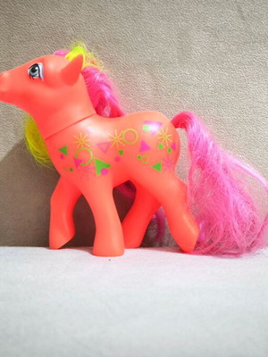 My Little Pony neon orange vintage figure with geometric designs used