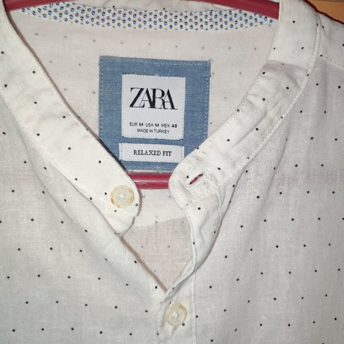 Zara white men's shirt size M like new with Mao collar and polka dot