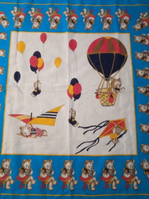 Cotton square scarf with teddy bears like new, white and blue
