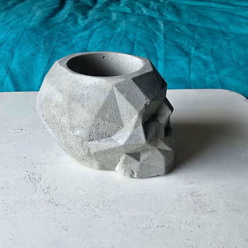 Handmade concrete skull decoration, gothic style